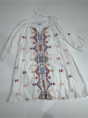 Chic Connection Dress Sz M  White Embroidered Aztec Boho Tunic Western Cotton